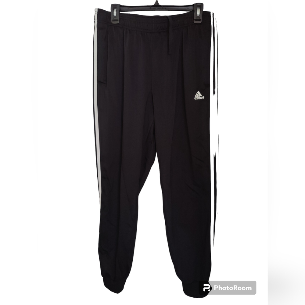 Adidas Black Track Pants with White Stripes